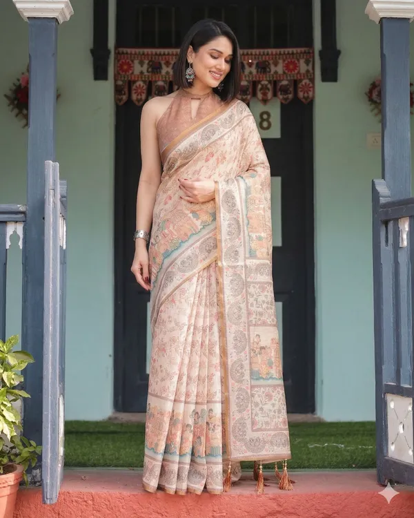 Beige_Linen_Saree_For_Women