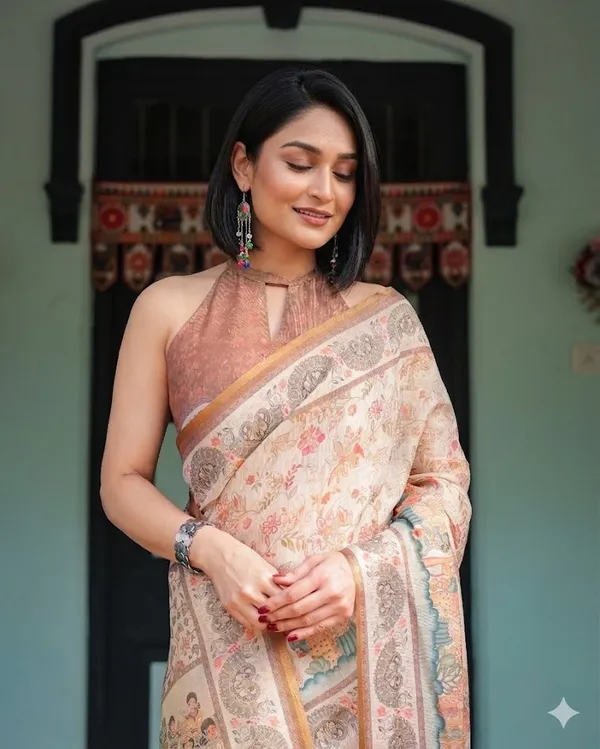 Beige_Linen_Saree_For_Women