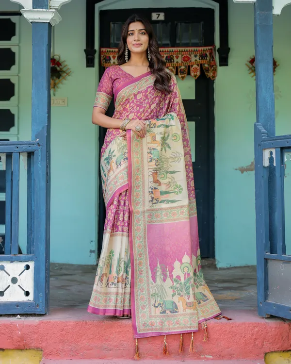 Pink_Linen_Saree_For_Women