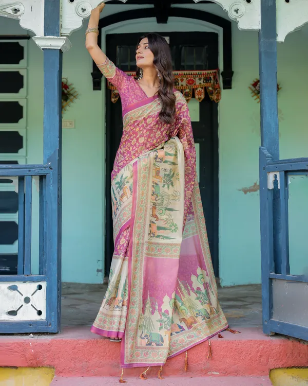 Pink_Linen_Saree_For_Women