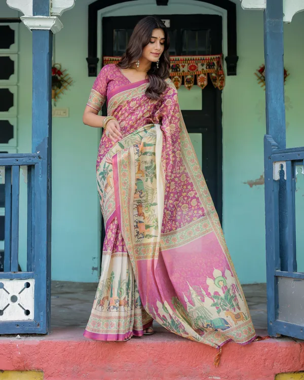 Pink_Linen_Saree_For_Women