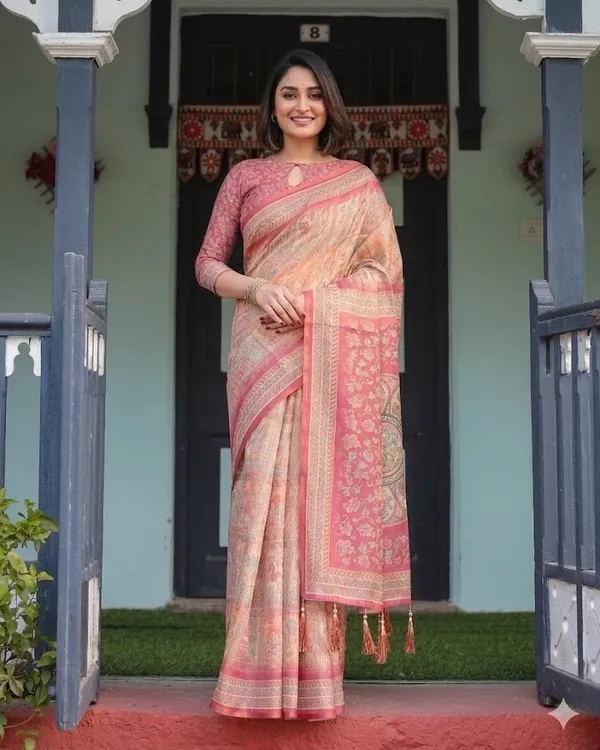Pink_Linen_Saree_For_Women