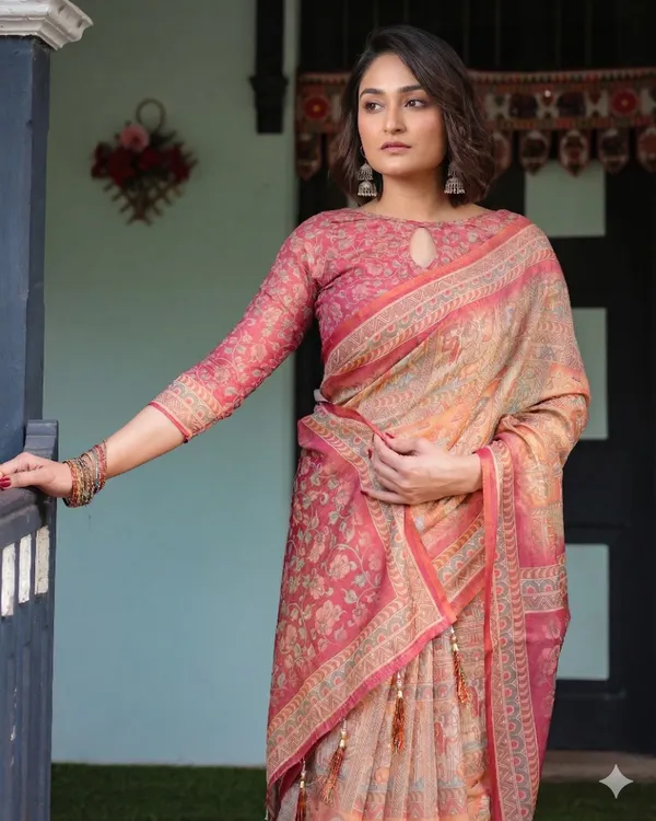 Pink_Linen_Saree_For_Women