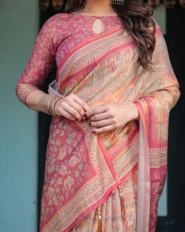 Pink_Linen_Saree_For_Women