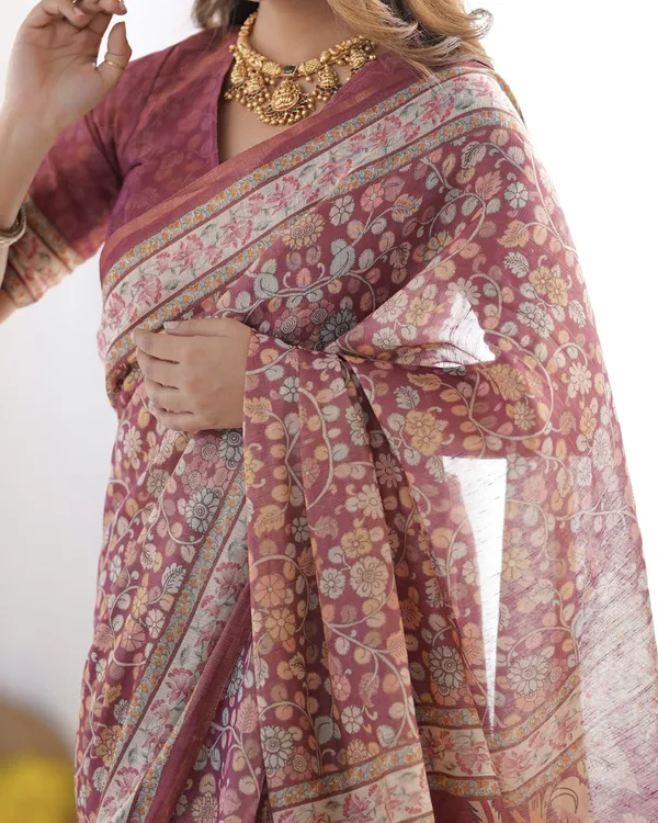 Pink_Linen_Saree_For_Women