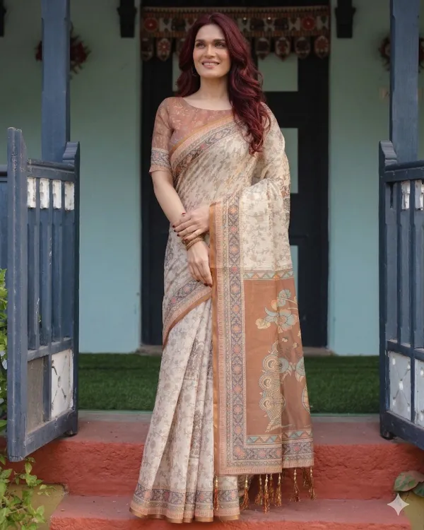 Beige_Linen_Saree_For_Women