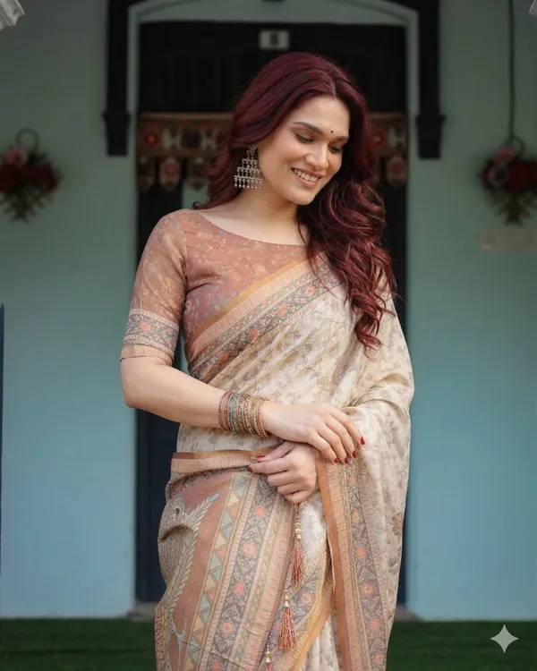 Beige_Linen_Saree_For_Women
