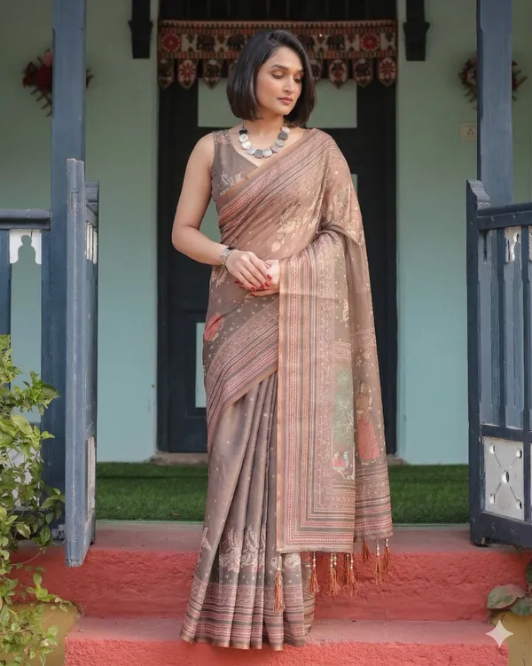 Brown_Linen_Saree_For_Women