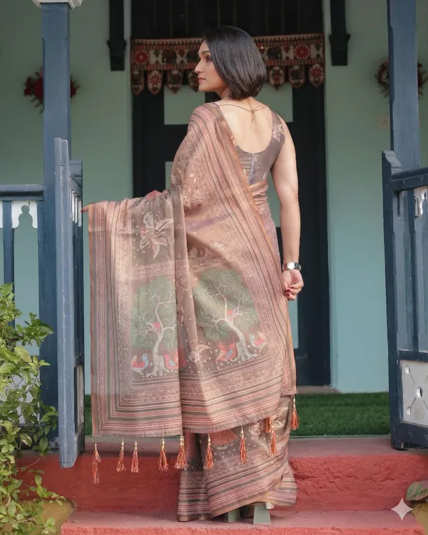 Brown_Linen_Saree_For_Women
