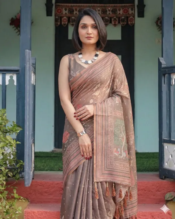 Brown_Linen_Saree_For_Women