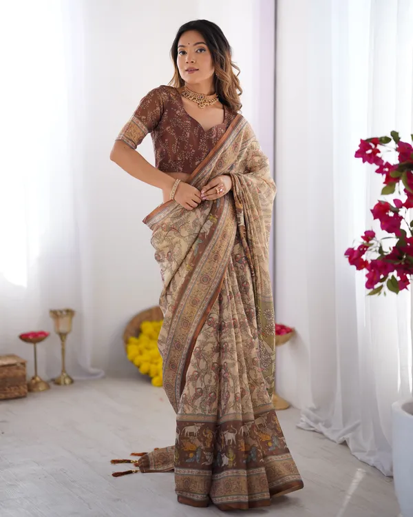 Beige_Linen_Saree_For_Women