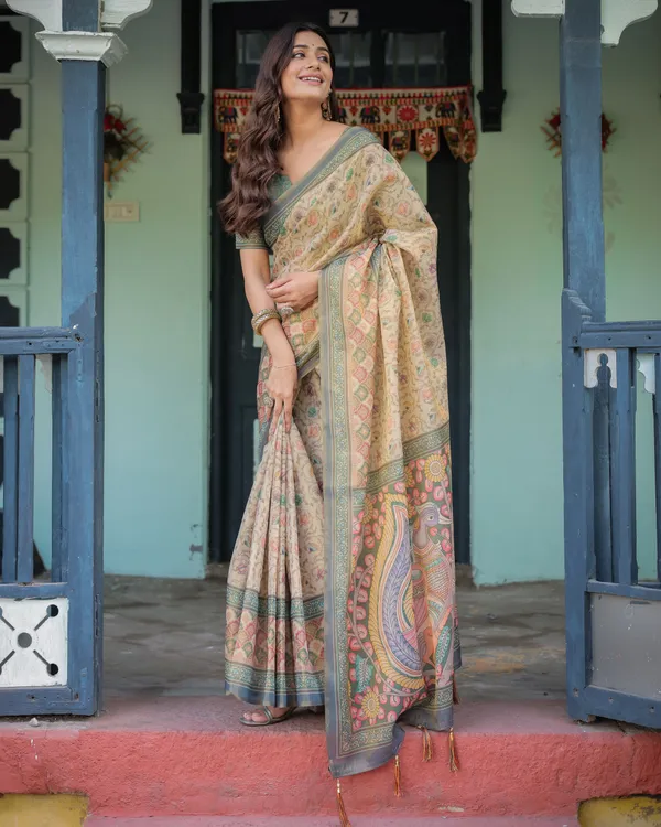 Multicolor_Linen_Saree_For_Women