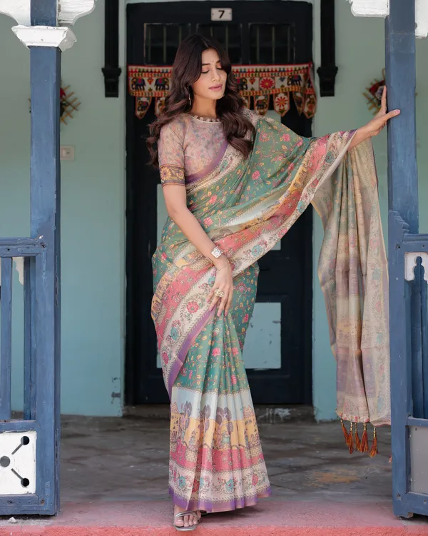 Green_Linen_Saree_For_Women