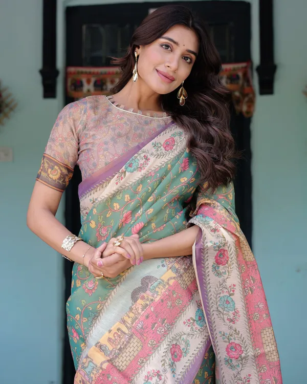 Green_Linen_Saree_For_Women