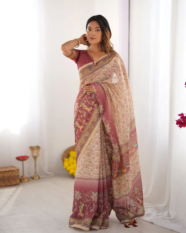 Beige_Linen_Saree_For_Women