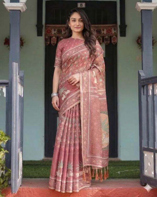 Pink_Linen_Saree_For_Women