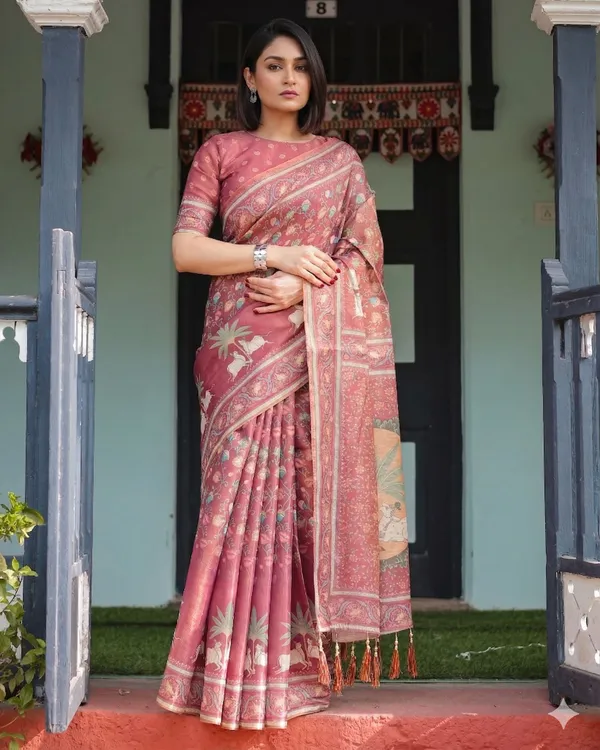 Pink_Linen_Saree_For_Women