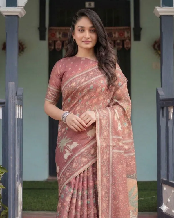 Pink_Linen_Saree_For_Women