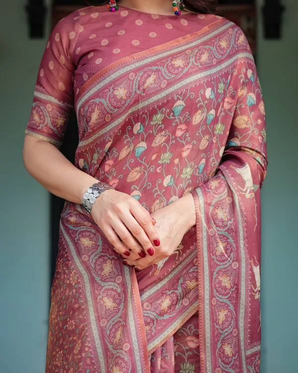 Pink_Linen_Saree_For_Women