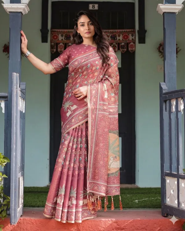 Pink_Linen_Saree_For_Women
