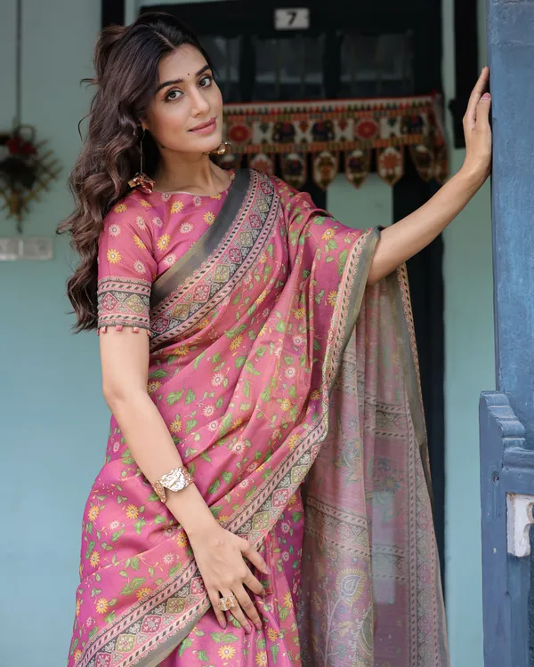 Pink_Linen_Saree_For_Women
