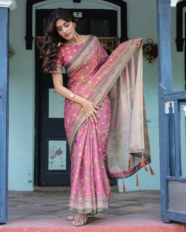 Pink_Linen_Saree_For_Women
