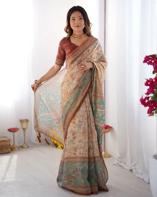 Beige_Linen_Saree_For_Women