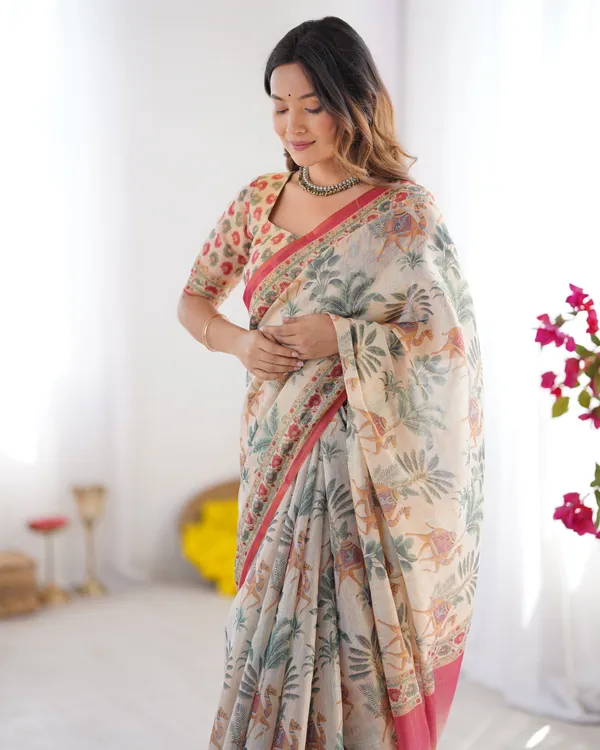 Beige_Linen_Saree_For_Women
