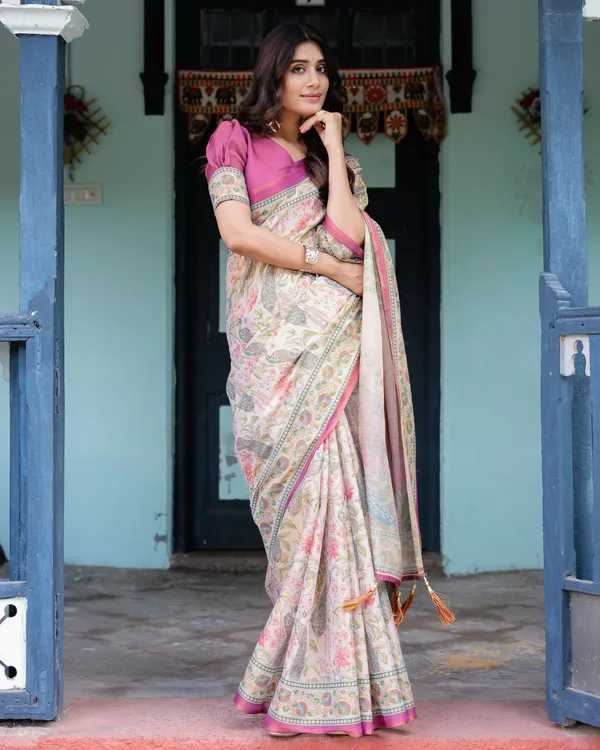Pink_Linen_Saree_For_Women
