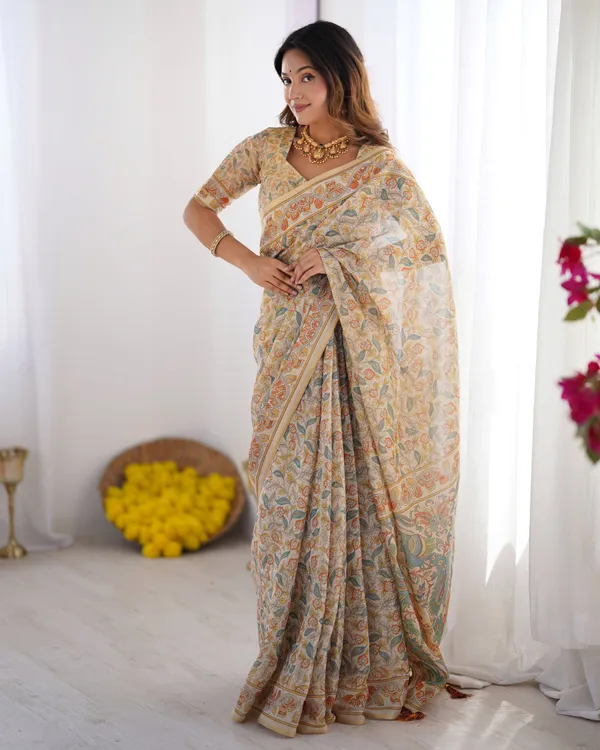 Cream_Linen_Saree_For_Women