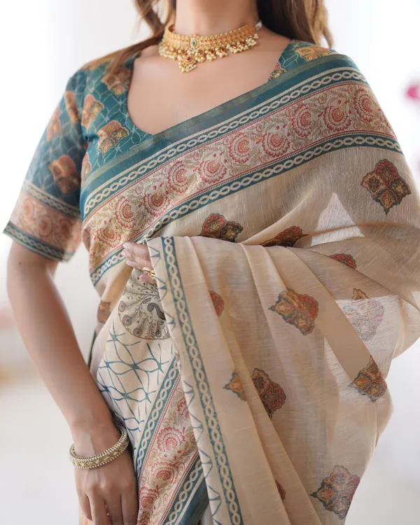 Beige_Linen_Saree_For_Women