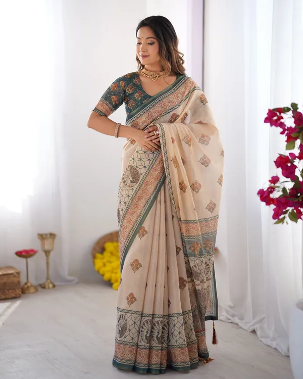 Beige_Linen_Saree_For_Women