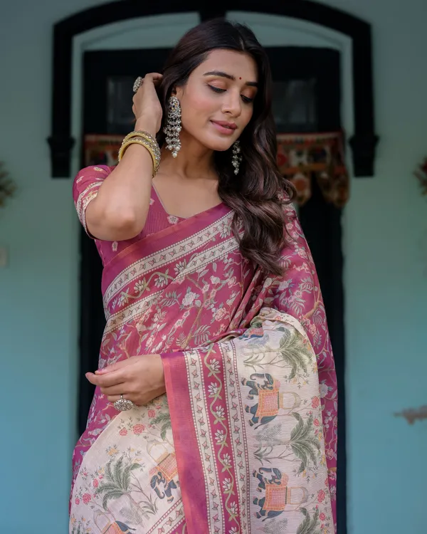 Pink_Linen_Saree_For_Women