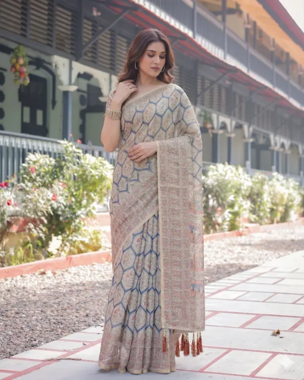 Beige_Linen_Saree_For_Women