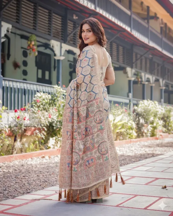 Beige_Linen_Saree_For_Women