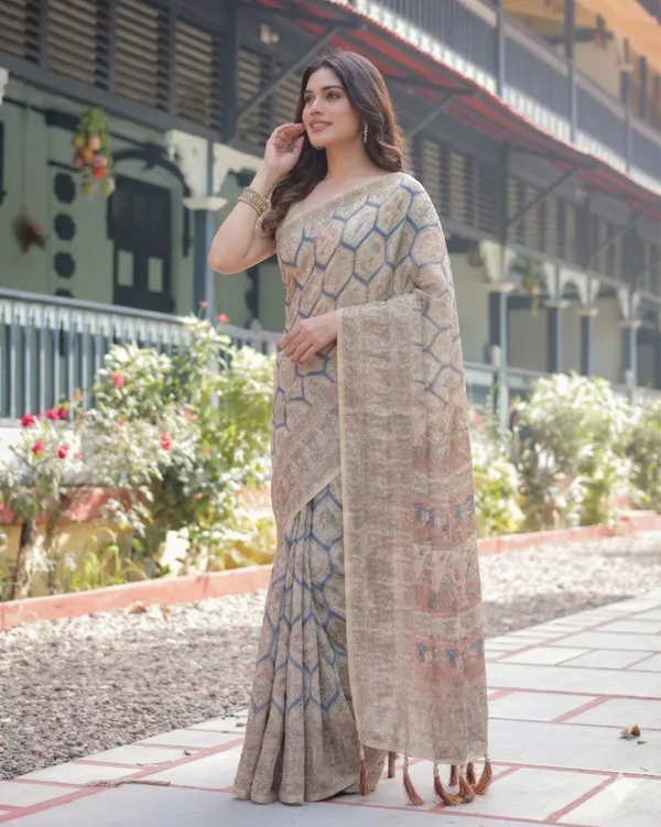 Beige_Linen_Saree_For_Women