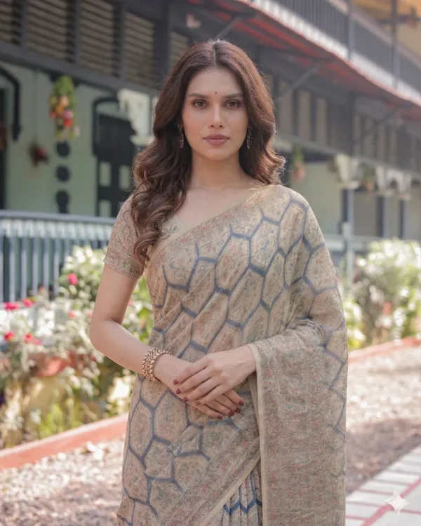 Beige_Linen_Saree_For_Women