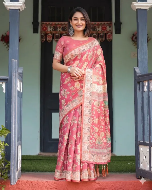 Pink_Linen_Saree_For_Women