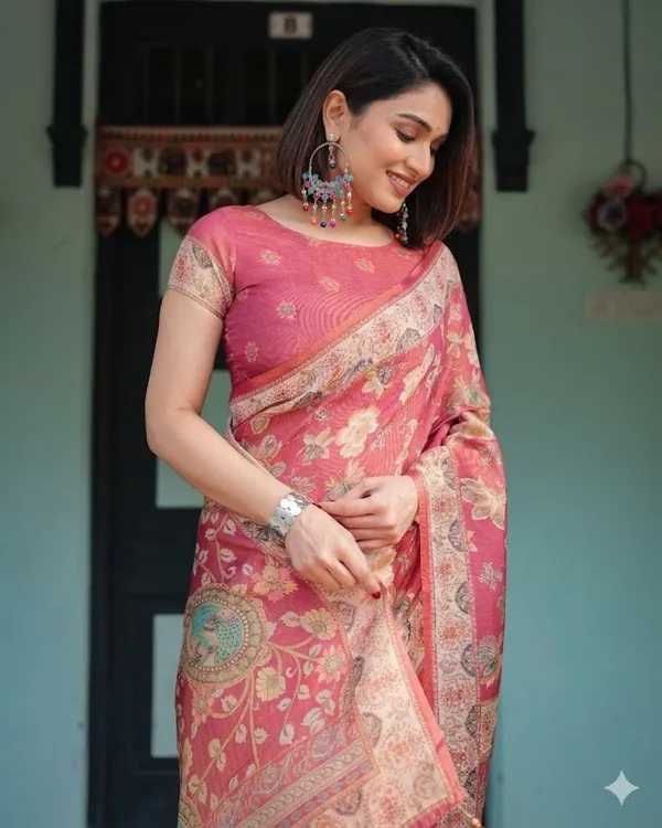 Pink_Linen_Saree_For_Women