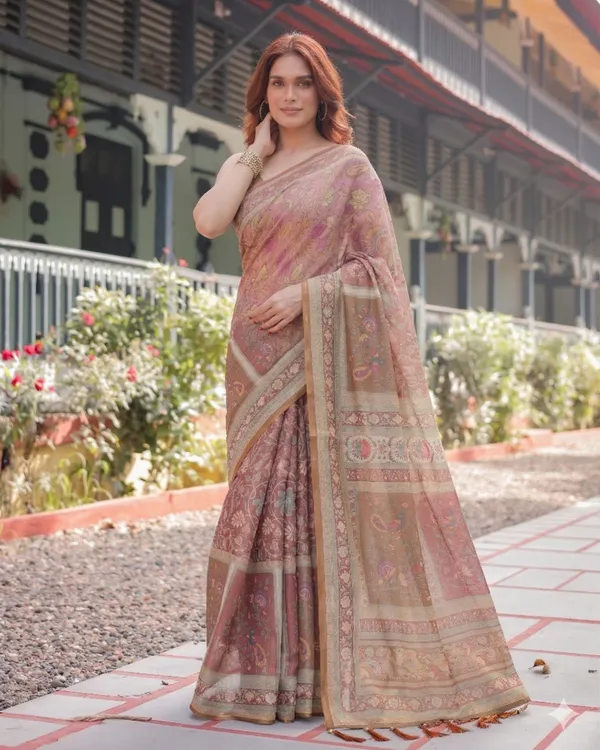 Pink_Linen_Saree_For_Women