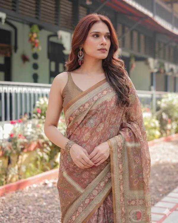 Pink_Linen_Saree_For_Women