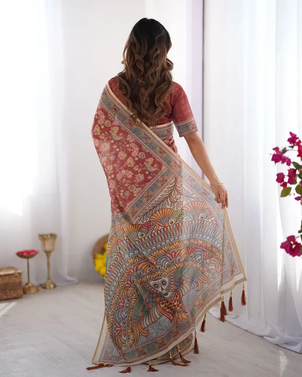 Maroon_Linen_Saree_For_Women