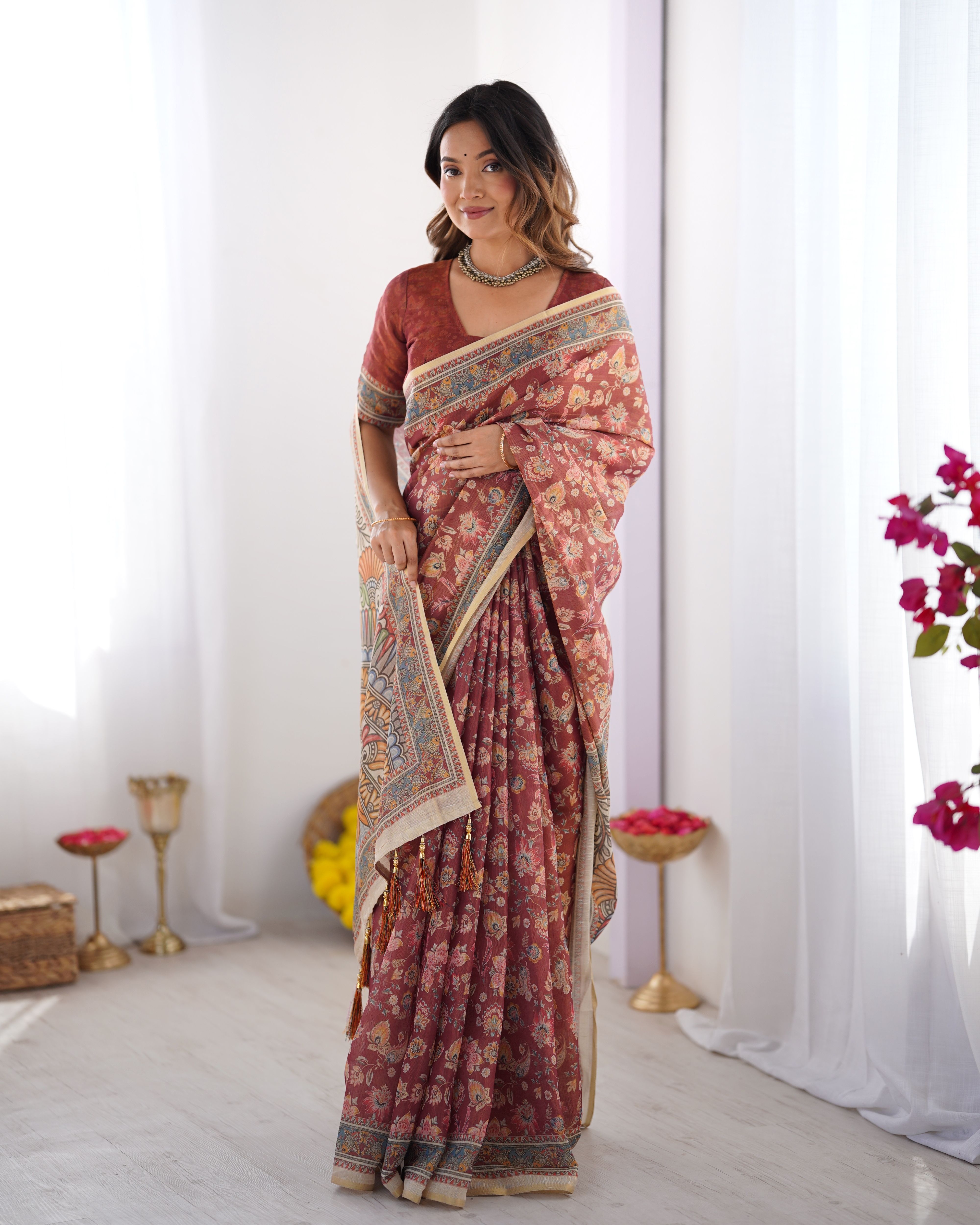 Maroon_Linen_Saree_For_Women