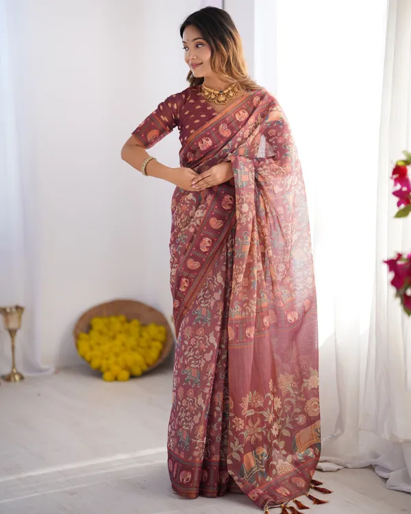 Multicolor_Linen_Saree_For_Women