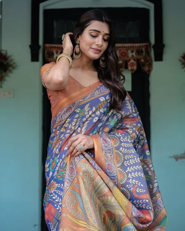 Blue_Linen_Saree_For_Women