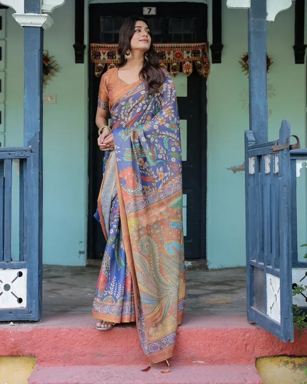Blue_Linen_Saree_For_Women