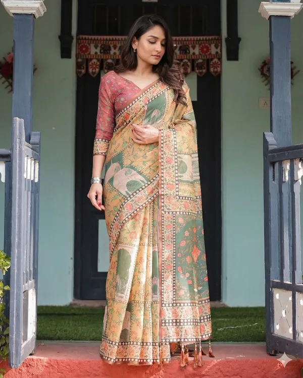Beige_Linen_Saree_For_Women