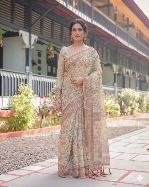 Beige_Linen_Saree_For_Women