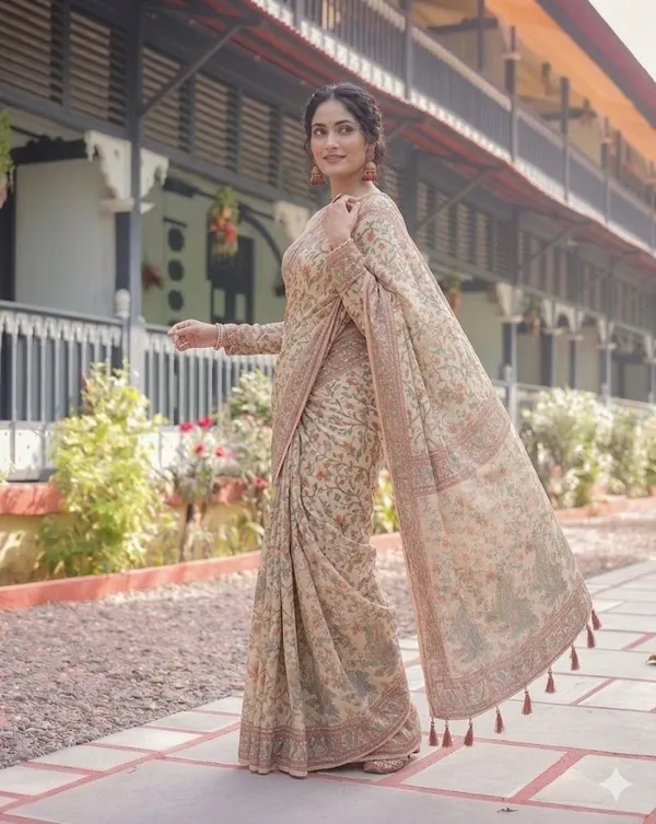 Beige_Linen_Saree_For_Women