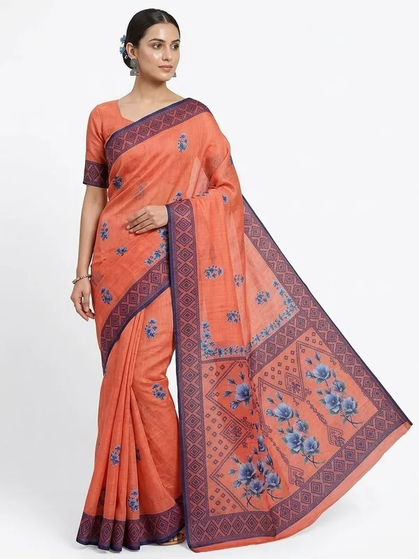Orange_Cotton_Silk_Saree_For_Women